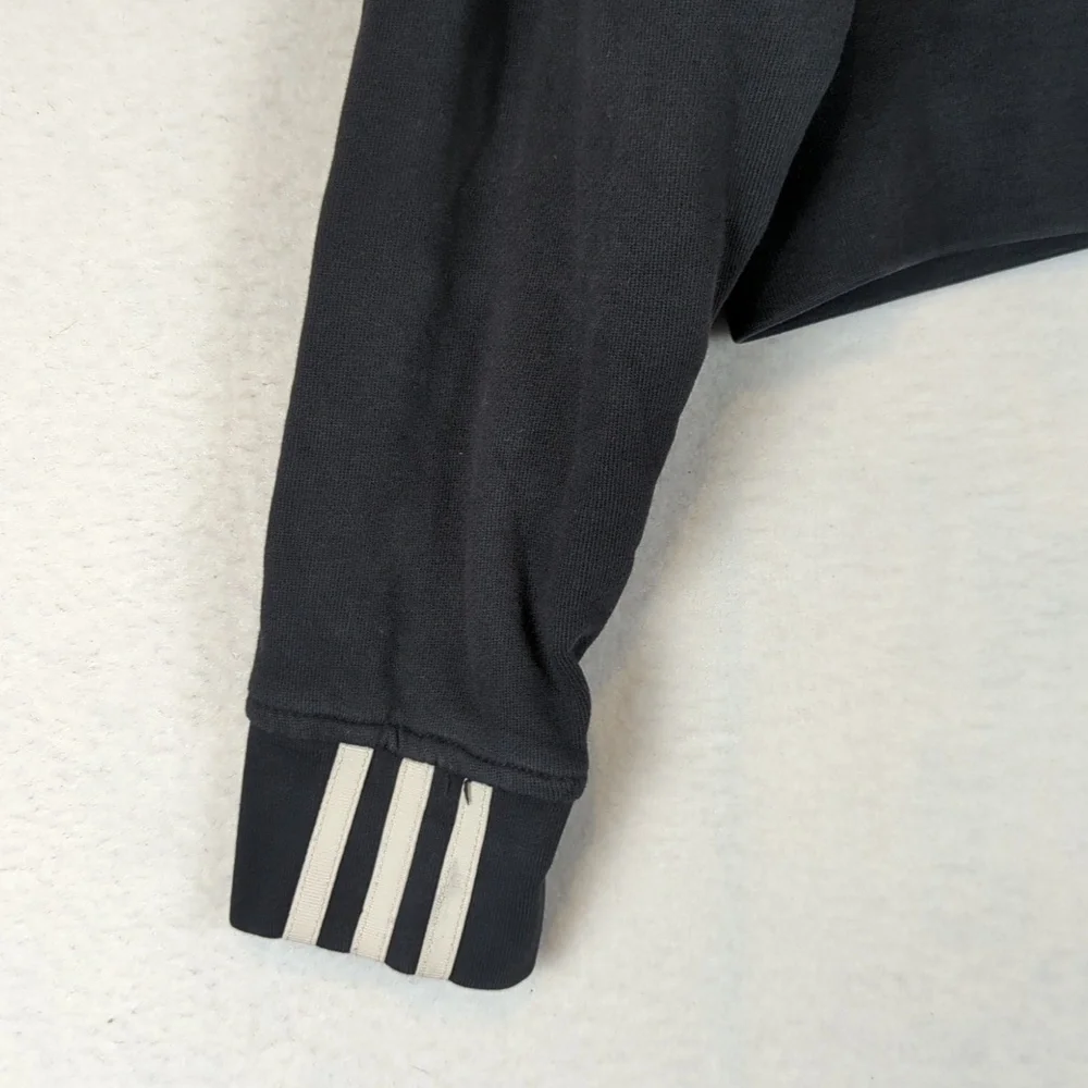Adidas Black & White Stripes Cropped Fit Hooded Sweatshirt S - Picture 3 of 9